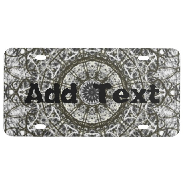 black white kaleidoscope pattern license plate (Front)