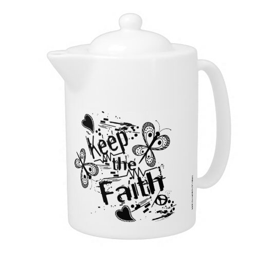 Black  White Keep the Faith Graffiti Teapot