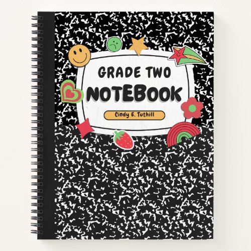 Black white kiddie crafty grade school notebook