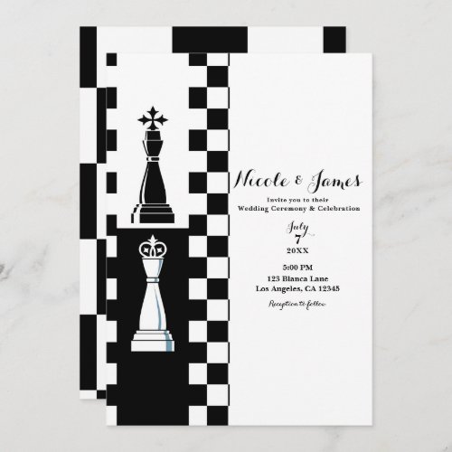 Black  White King Queen Chess Wedding Invitation