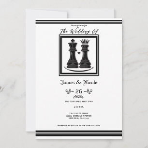 Black White King & Queen Chess Wedding Invitation