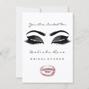 Black White Kiss Makeup Bridal Shower Pink Invitation
