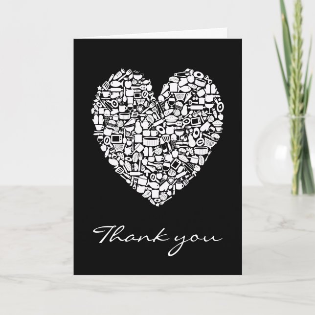 Black White Kitchen Heart Thank You Wedding Card (Front)