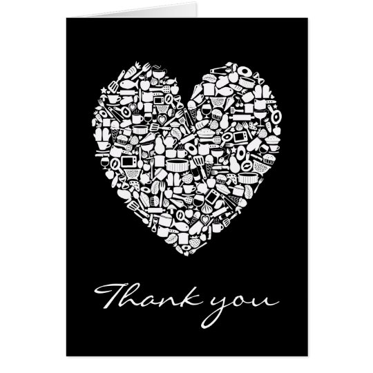 Black White Kitchen Heart Thank You Wedding Card