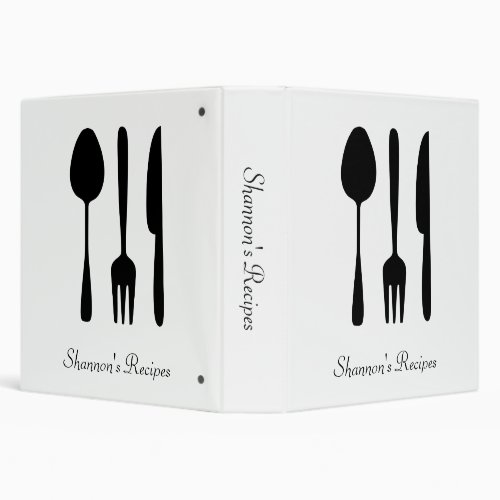 Black White Kitchen Utensils Recipe Binder