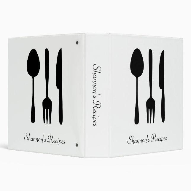 Black White Kitchen Utensils Recipe Binder (Background)