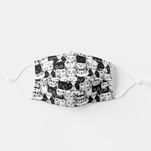 Black  White Kitty Cat Faces Pattern Personal Adult Cloth Face Mask