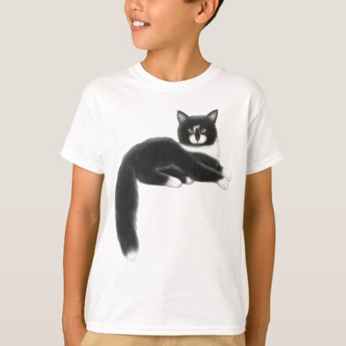 Black  White Kitty Cat Kids T_Shirt