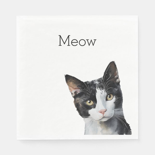 Black White Kitty Cat Napkins (Front)