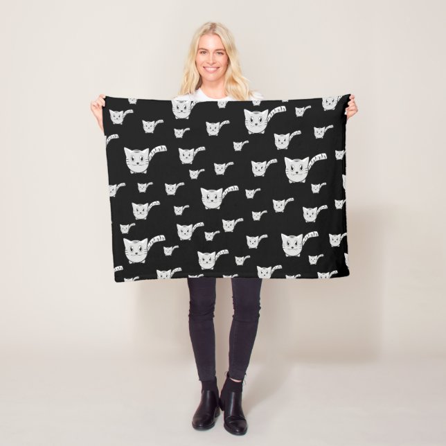 Black & White Kitty Pattern Fleece Blanket (In Situ)