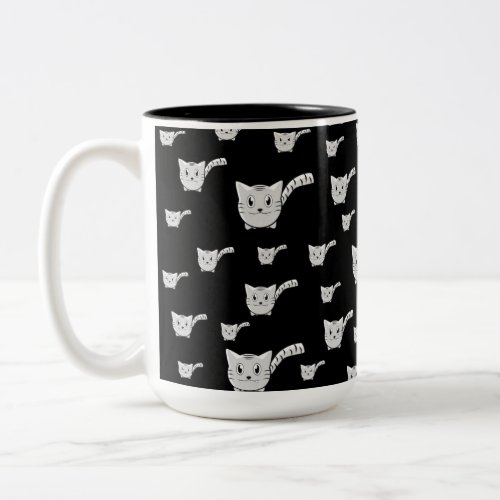 Black  White Kitty Pattern Two_Tone Coffee Mug