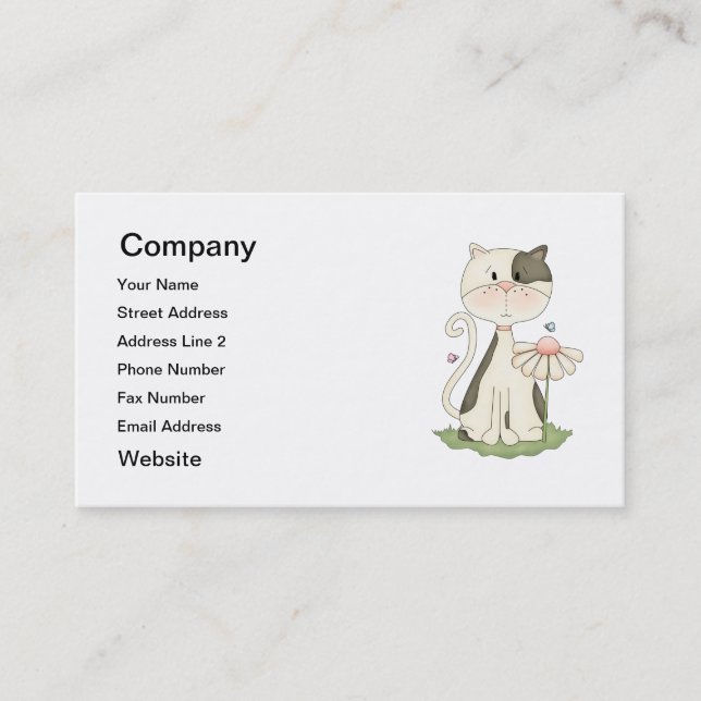Black & White Kitty w/ Flower Business Card (Front)