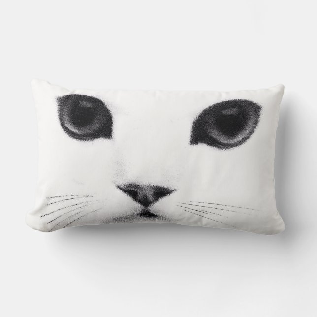 Black White KittyFace Features Lumbar Pillow (Front)