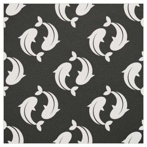 Black white Koi Fish oriental pattern fabric