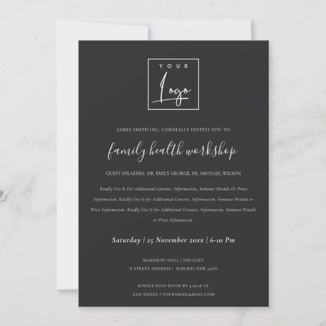 BLACK &  WHITE KRAFT YOUR LOGO WORKSHOP GALA EVENT INVITATION (Front)