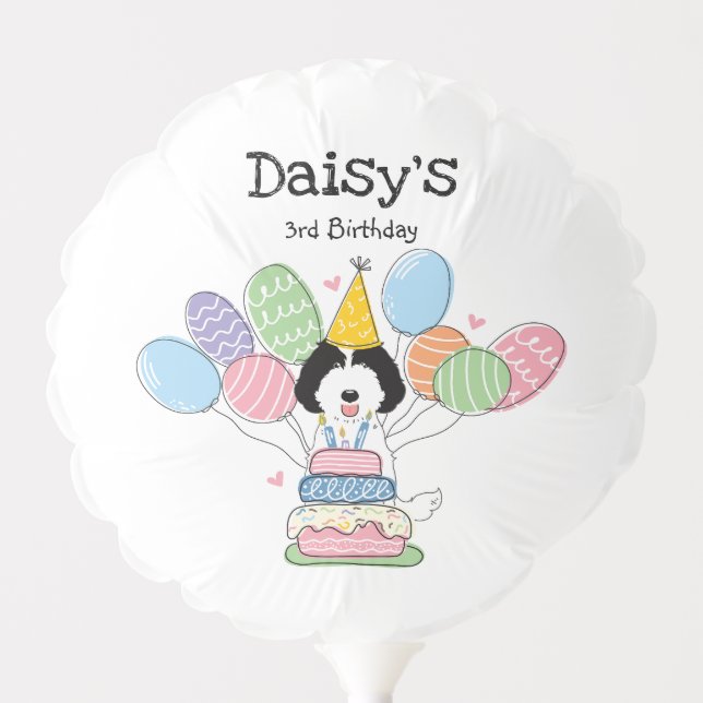 Black White Labradoodle Dog Birthday Party Balloon (Front)