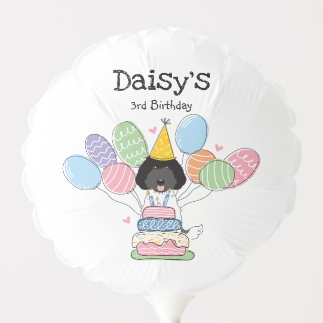 Black White Labradoodle Dog Birthday Party Balloon (Front)