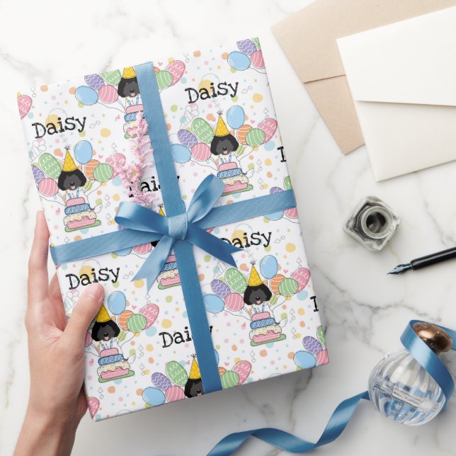 Black White Labradoodle Dog Birthday Wrapping Paper (Gifting)
