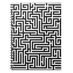 Black & White Labyrinth Maze Pattern Notebook