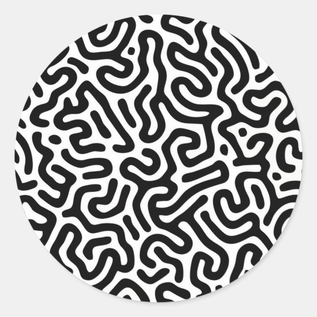 black white labyrinth pattern line decorative mode classic round sticker (Front)