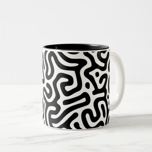 black white labyrinth pattern line decorative mode Two_Tone coffee mug