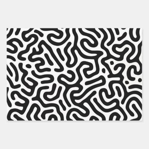 black white labyrinth pattern line decorative mode wrapping paper sheets