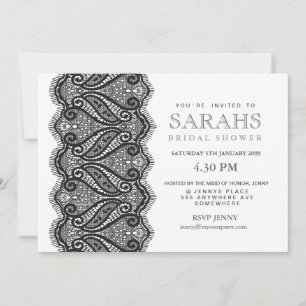 Black & White Lace Bridal Shower Party Invite