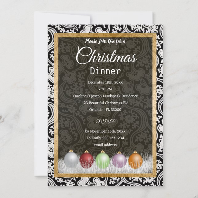 Black & White Lace Christmas Invitation (Front)