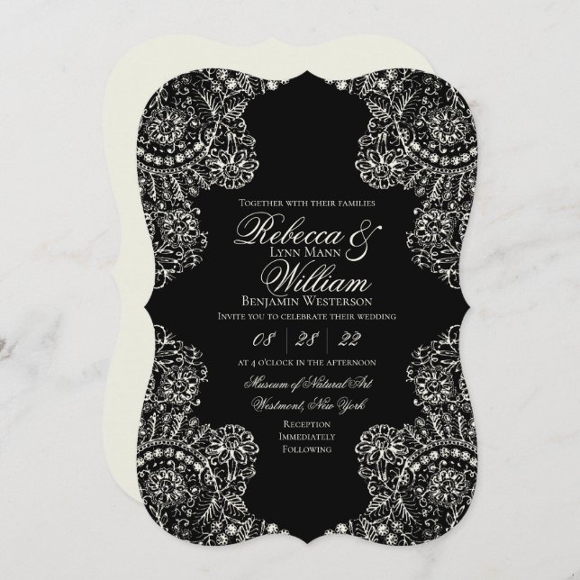 Black White Lace Gothic Wedding Invitation (Front/Back)