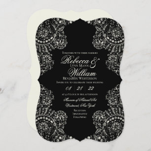 Black White Lace Gothic Wedding Invitation