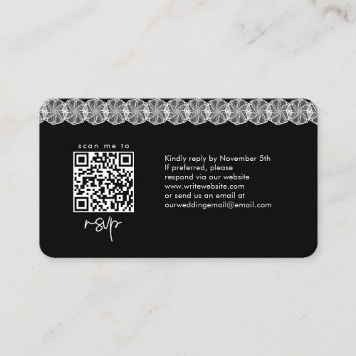 Black White Lace Photo QR Code Wedding Website Enclosure Card