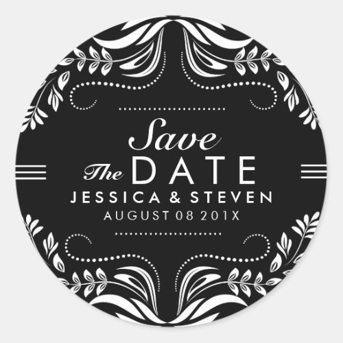 Black  White Lace Save The Date Sticker 2