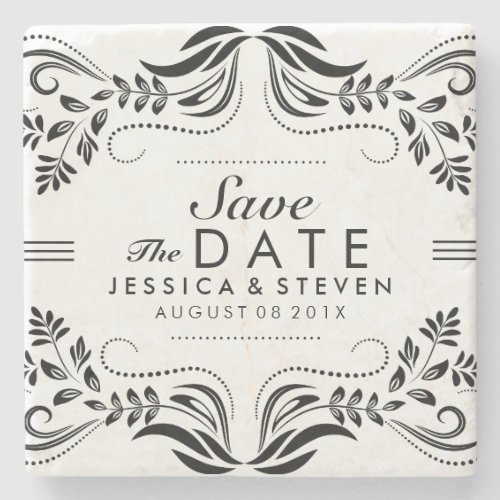 Black  White Lace Save The Date Sticker 2 Stone Coaster