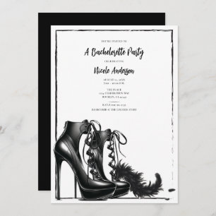 Black White Lace Up High Heels Boa Bachelorette Invitation