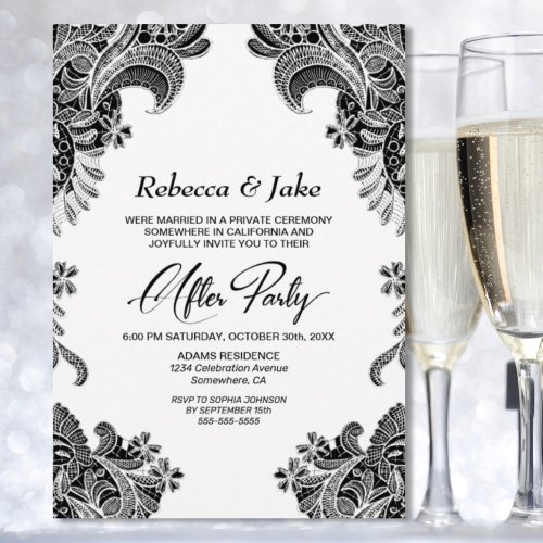 Black White Lace Wedding After Party Invitation