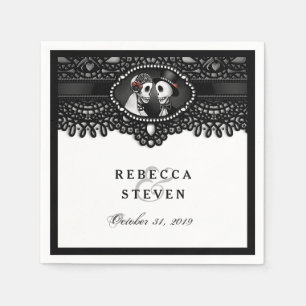 Black & White Lace Wedding Skeleton with Names Napkins