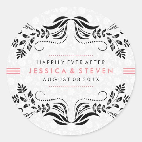 Black  White Lace Wedding Sticker Pink Accents