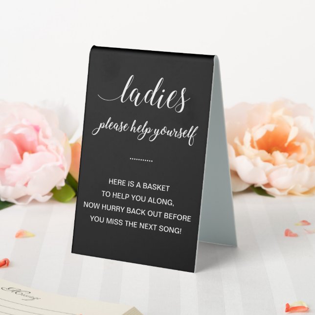 Black White Ladies Women’s Bathroom Basket Wedding Table Tent (In SItu (Wedding))