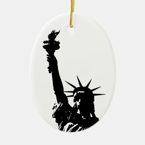 Black  White Lady Liberty Silhouette Ceramic Ornament