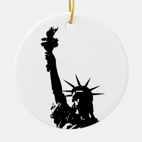 Black  White Lady Liberty Silhouette Ceramic Ornament