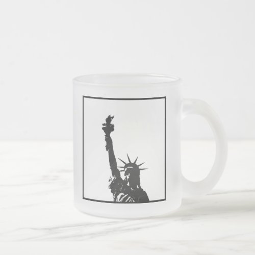 Black  White Lady Liberty Silhouette Frosted Glass Coffee Mug