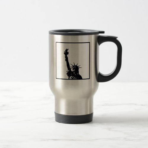 Black  White Lady Liberty Silhouette Travel Mug