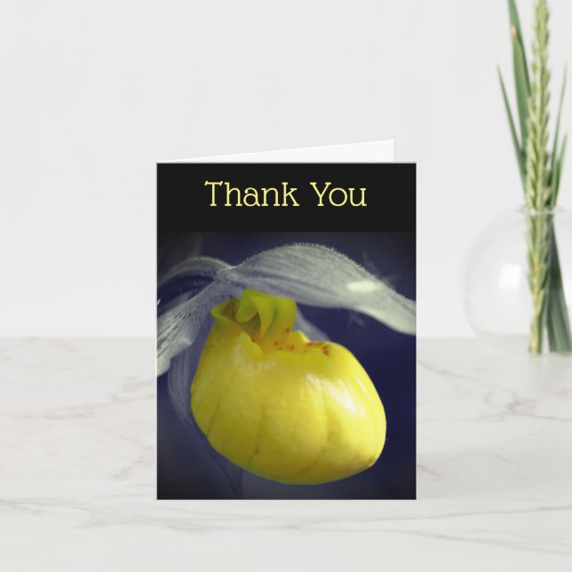 Black White Lady Slipper Orchid Thank You Card (Front)