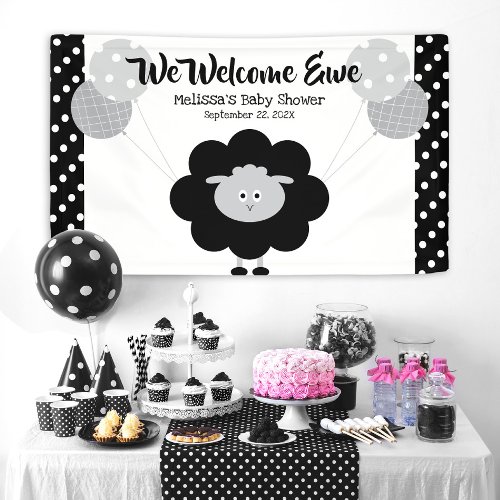 Black White Lamb Balloons Cute Bold Baby Shower Banner
