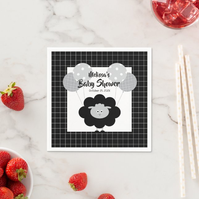 Black White Lamb Cute Sweet Modern Baby Shower Napkins (Insitu)