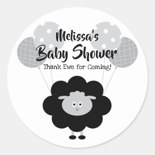 Black White Lamb Sweet Baby Shower Thank You Name Classic Round Sticker