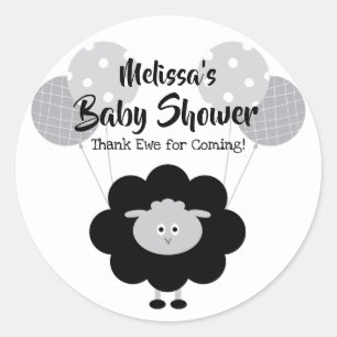 Black White Lamb Sweet Baby Shower Thank You Name Classic Round Sticker
