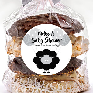 Black White Lamb Sweet Baby Shower Thank You Name Classic Round Sticker