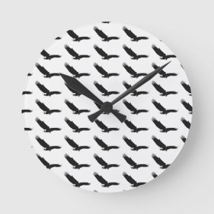 Black & White Landing Eagle Round Clock