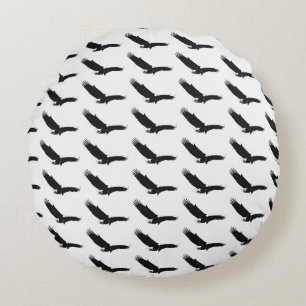 Black & White Landing Eagle Round Pillow